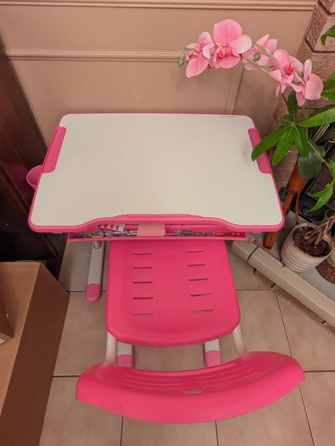 PrimeCables Kids Adjustable Desk and Chair Set Pink