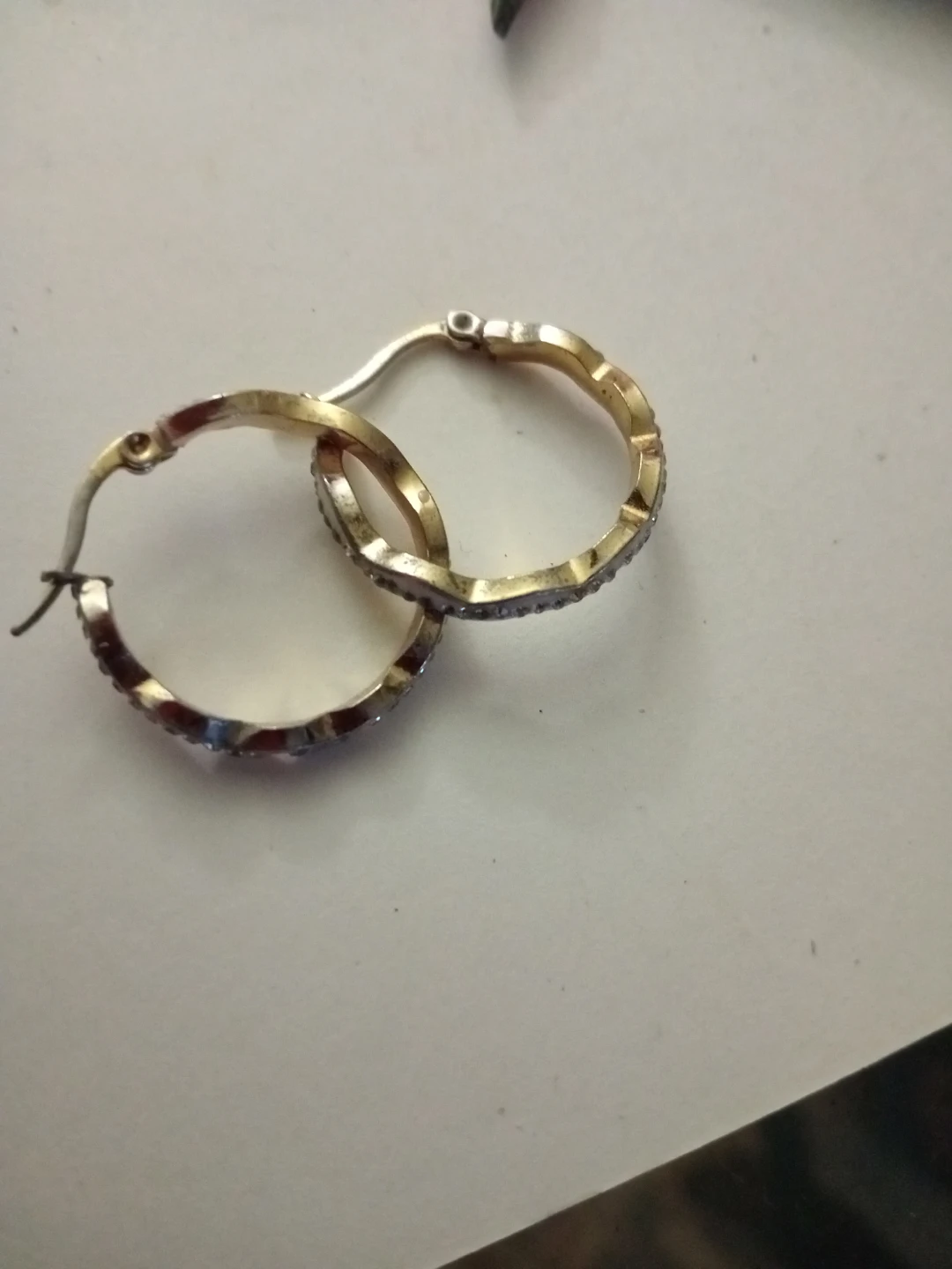 Gold Tone Hoop Earrings with Rhinestones