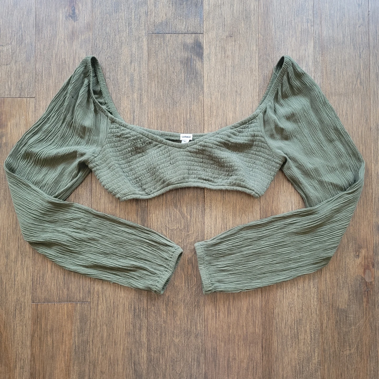 Garage Cropped Top with Bell Sleeves Green