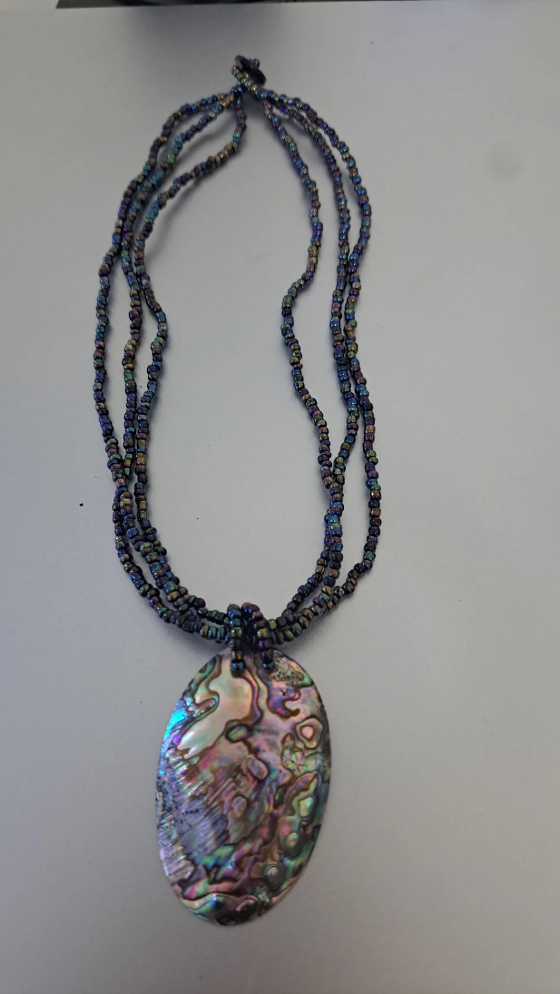 Abalone Shell Pendant Necklace with Beaded Chain