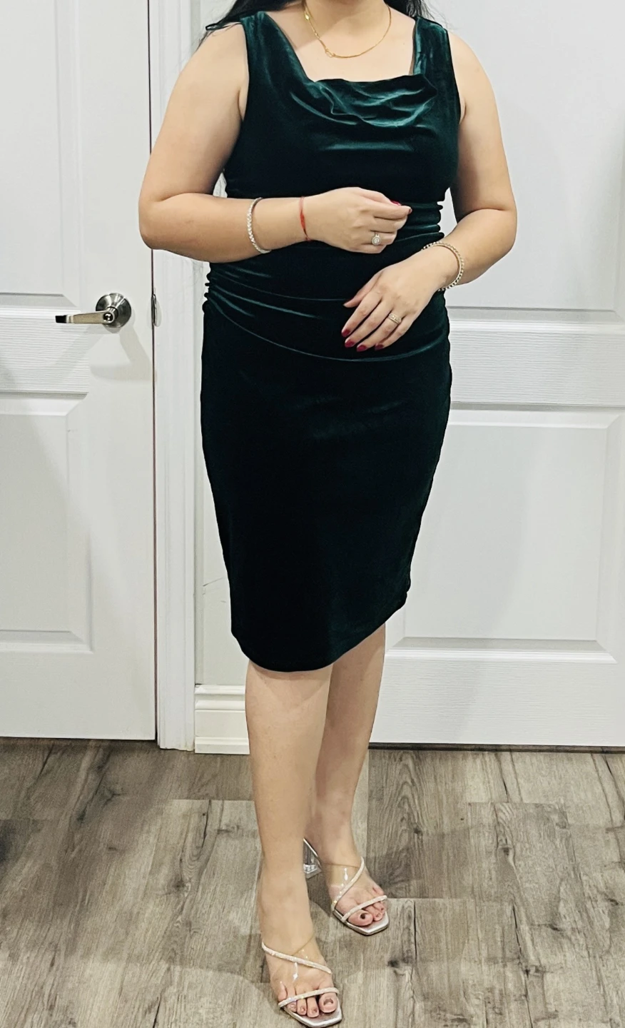 Dark Green Velvet Cowl Neck Dress