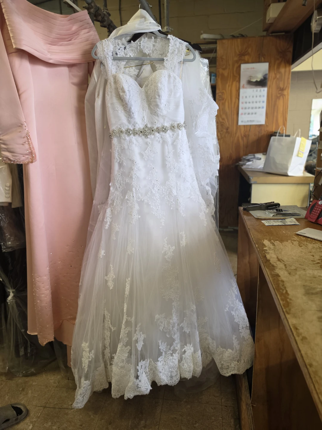 Title: Stunning Bridal Reflections Lace Gown + Matching Veil