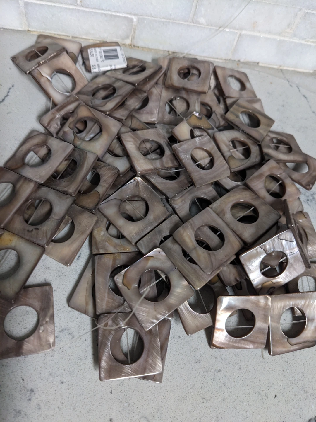 Large silver shell donut square beads