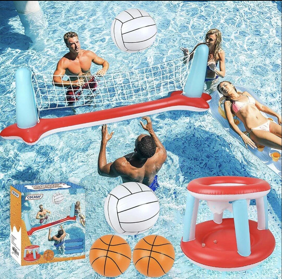 Inflatable Pool Volleyball and Basketball Game Set