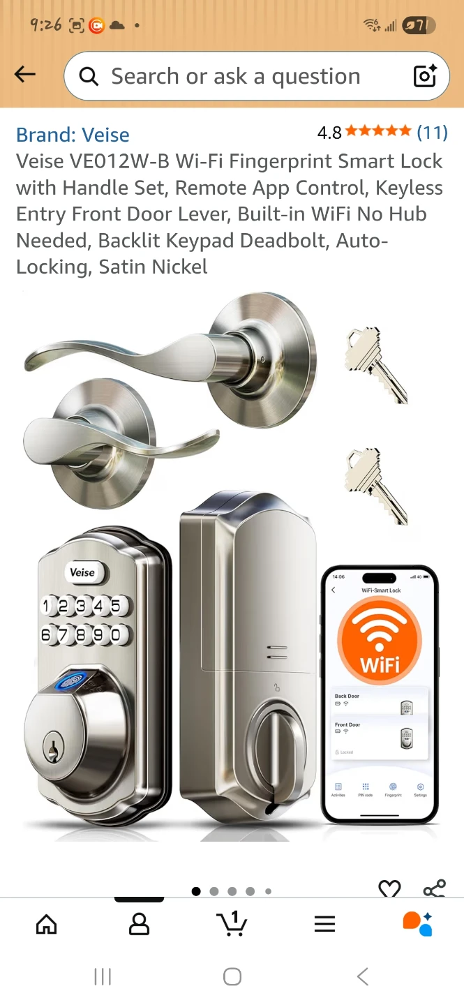 Wi-Fi Smart Lock with Handle Set - Satin Nickel 🌱