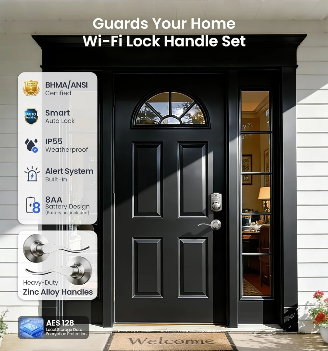 Wi-Fi Smart Lock with Handle Set - Satin Nickel 🌱 - photo 5