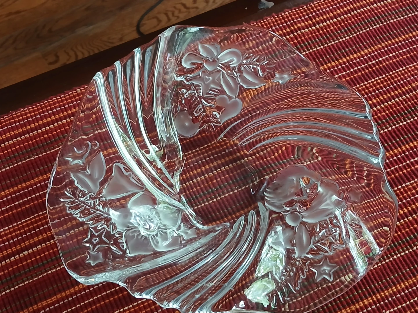 Clear Glass Divided Serving Platter with Floral Design