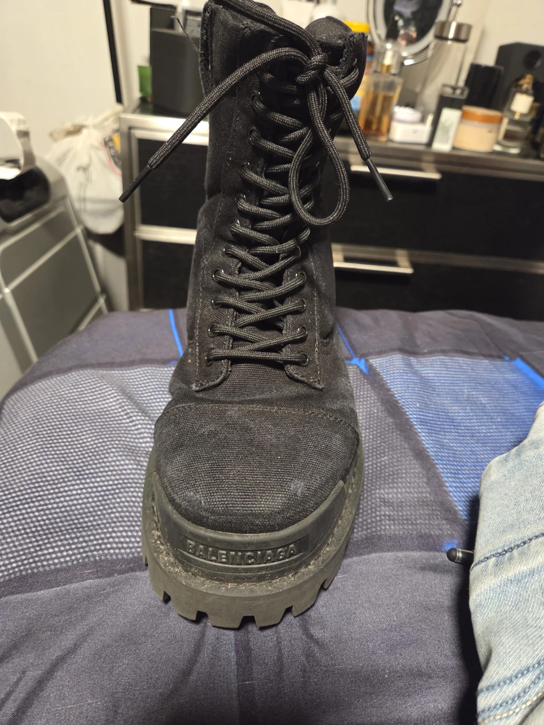 Balenciaga Black Canvas Lace-Up Combat Boots