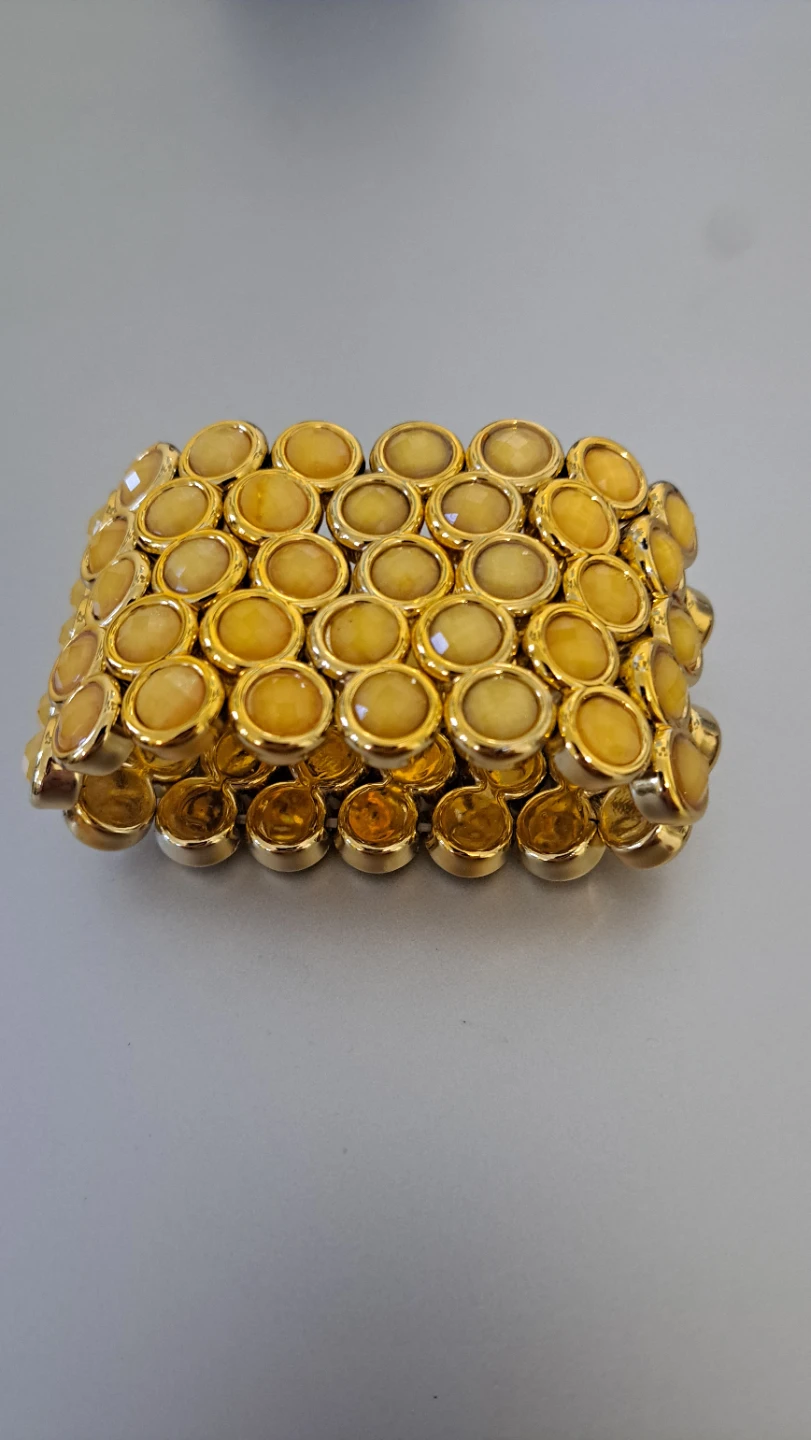 Gold Tone Stretch Bracelet with Yellow Cabochons