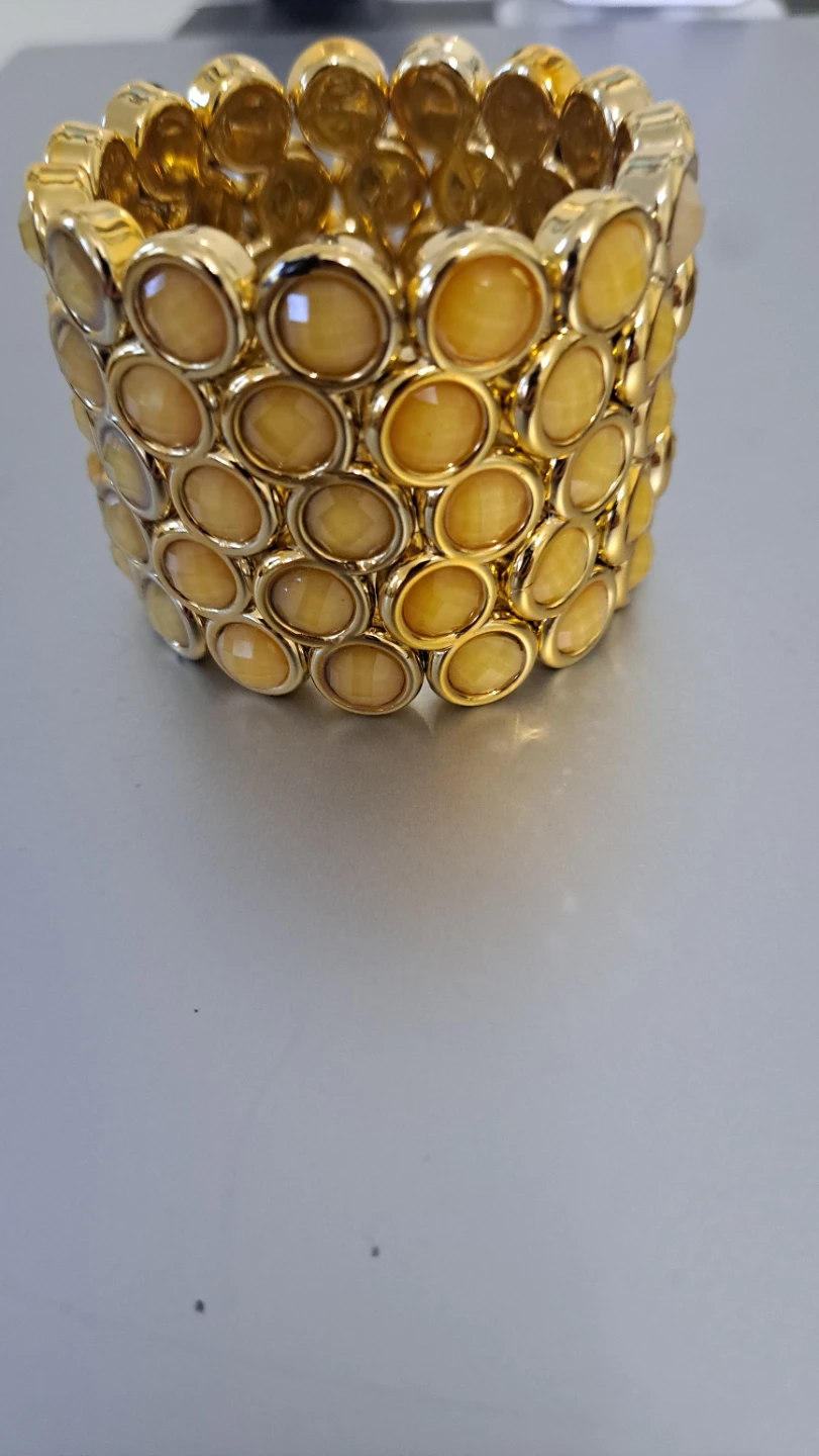 Gold Tone Stretch Bracelet with Yellow Cabochons - photo 2