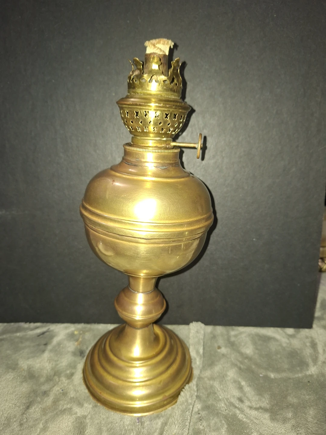 Brass Oil Lamp with Amber Glass Shade