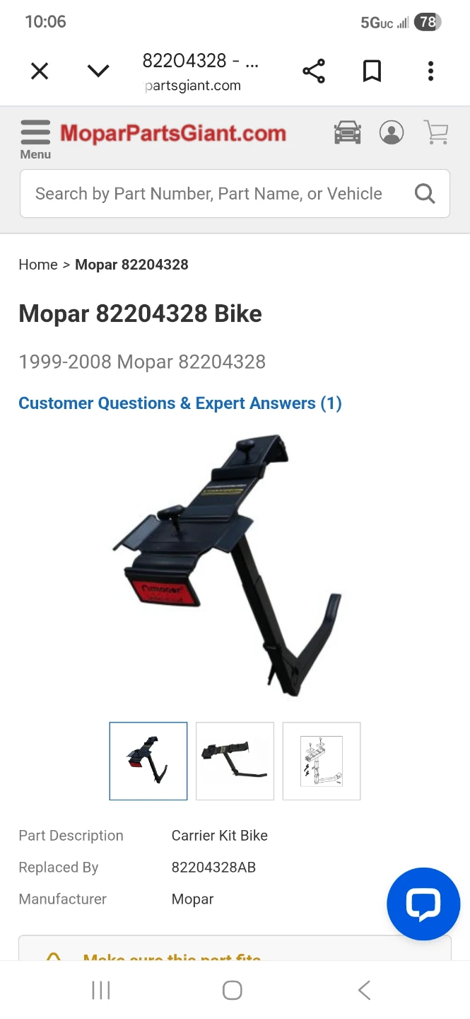 Mopar 82204328 Carrier Kit Bike 1999-2008