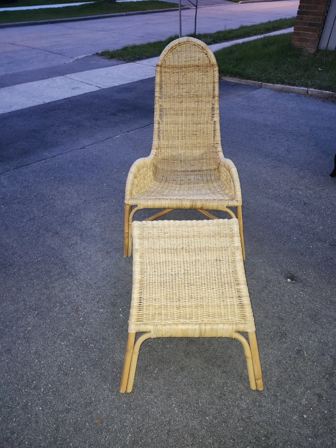 Rattan High Back Chair with Ottoman