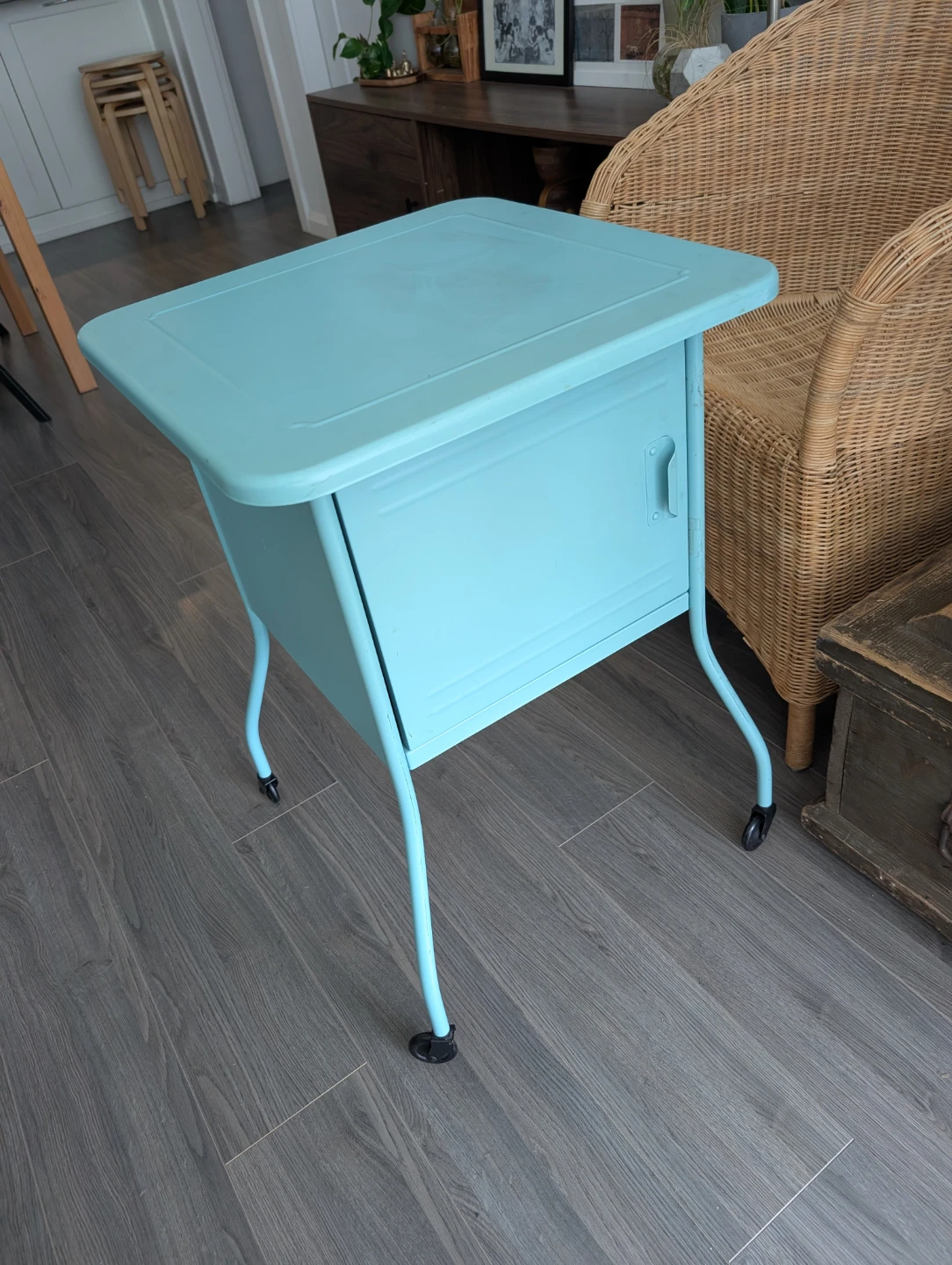 Ikea Vettre Light mint green Metal Side Table with Wheels