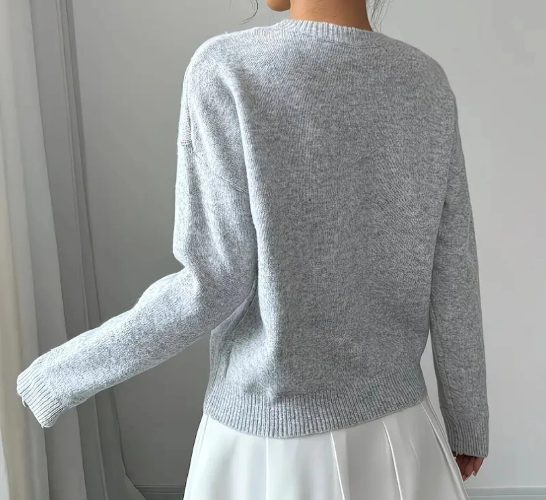 Grey Sweater with Floral Appliqué - photo 2