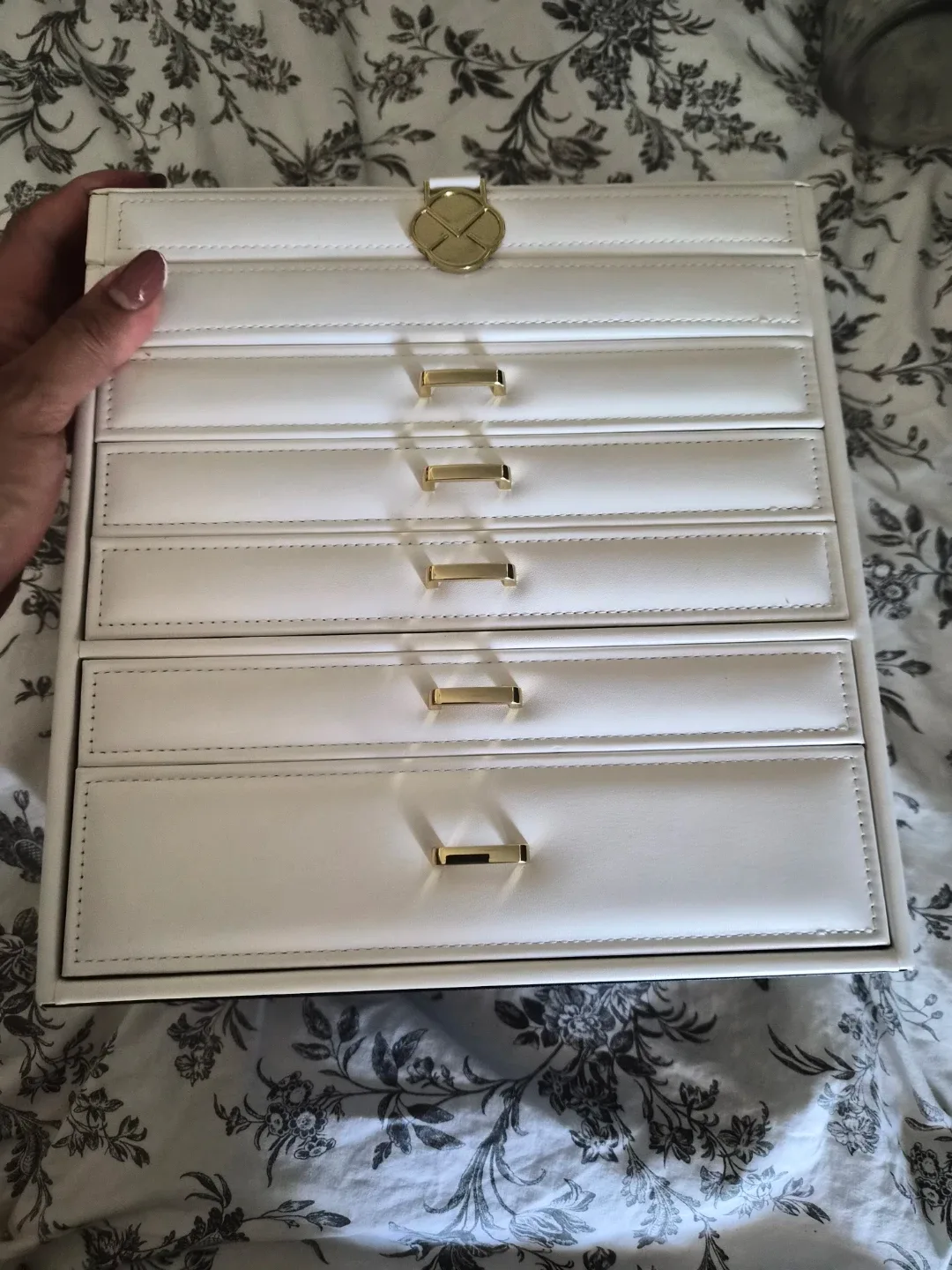White Faux Leather Jewelry Box with 5 Drawers - photo 3