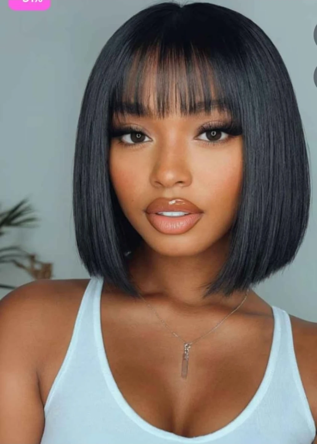 Black Bob human hair Wig with Bangs - photo 3