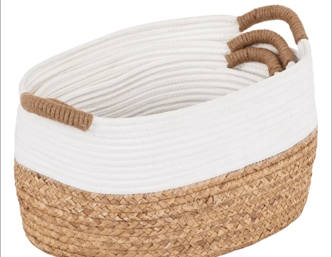 Set of 3 Woven Rope Baskets with Handles