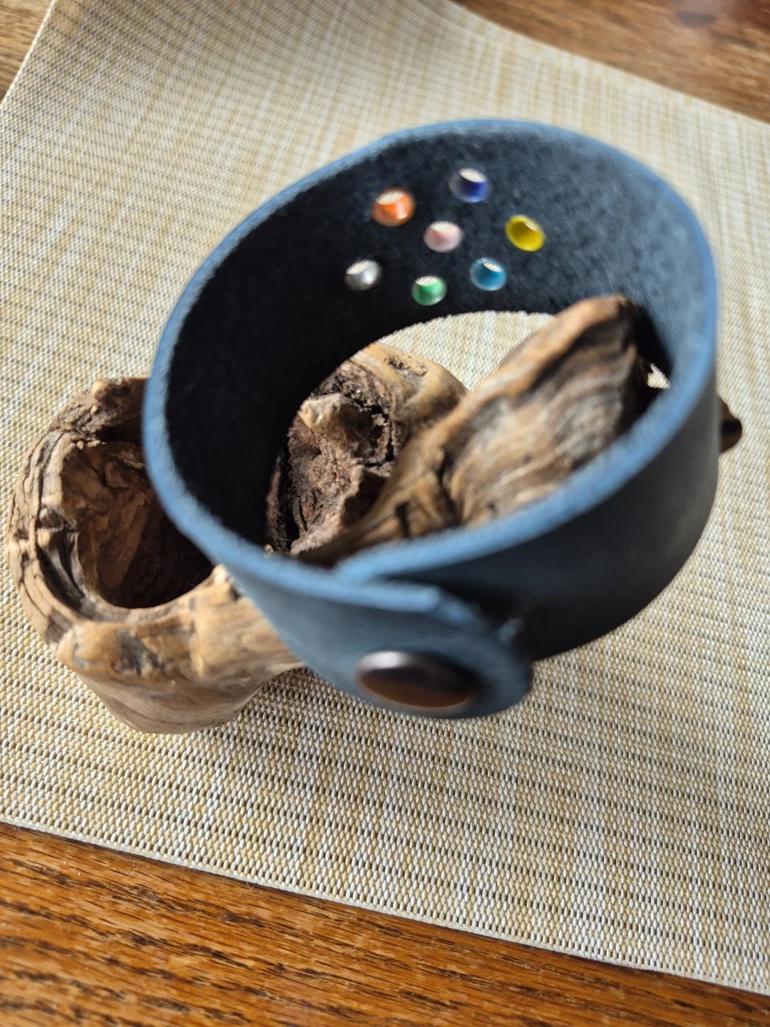 Handmade Leather Cuff Bracelet with Coloured Eyelets - photo 2