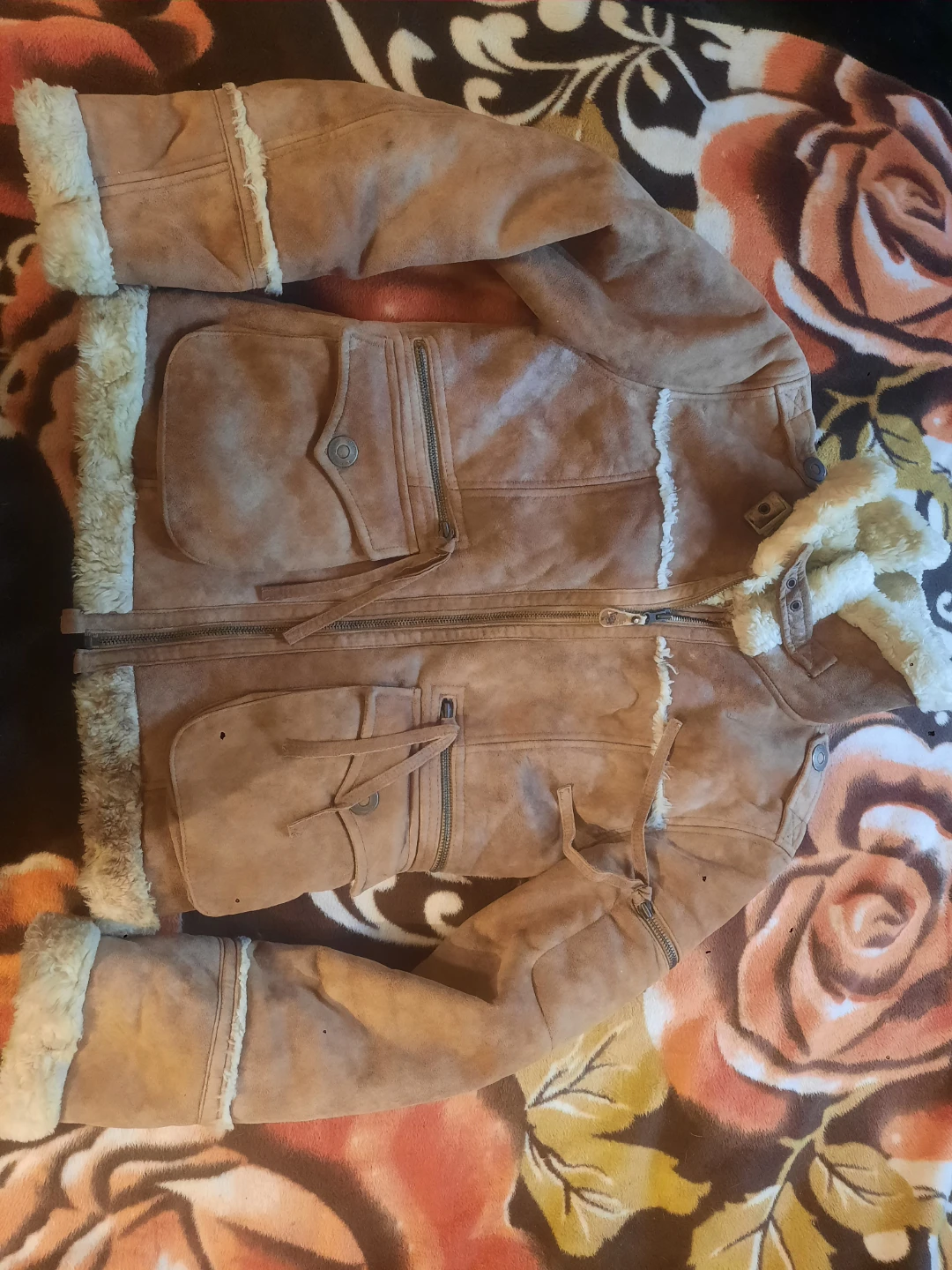 Jennifer Lopez Brown Suede Faux Fur Lined Jacket