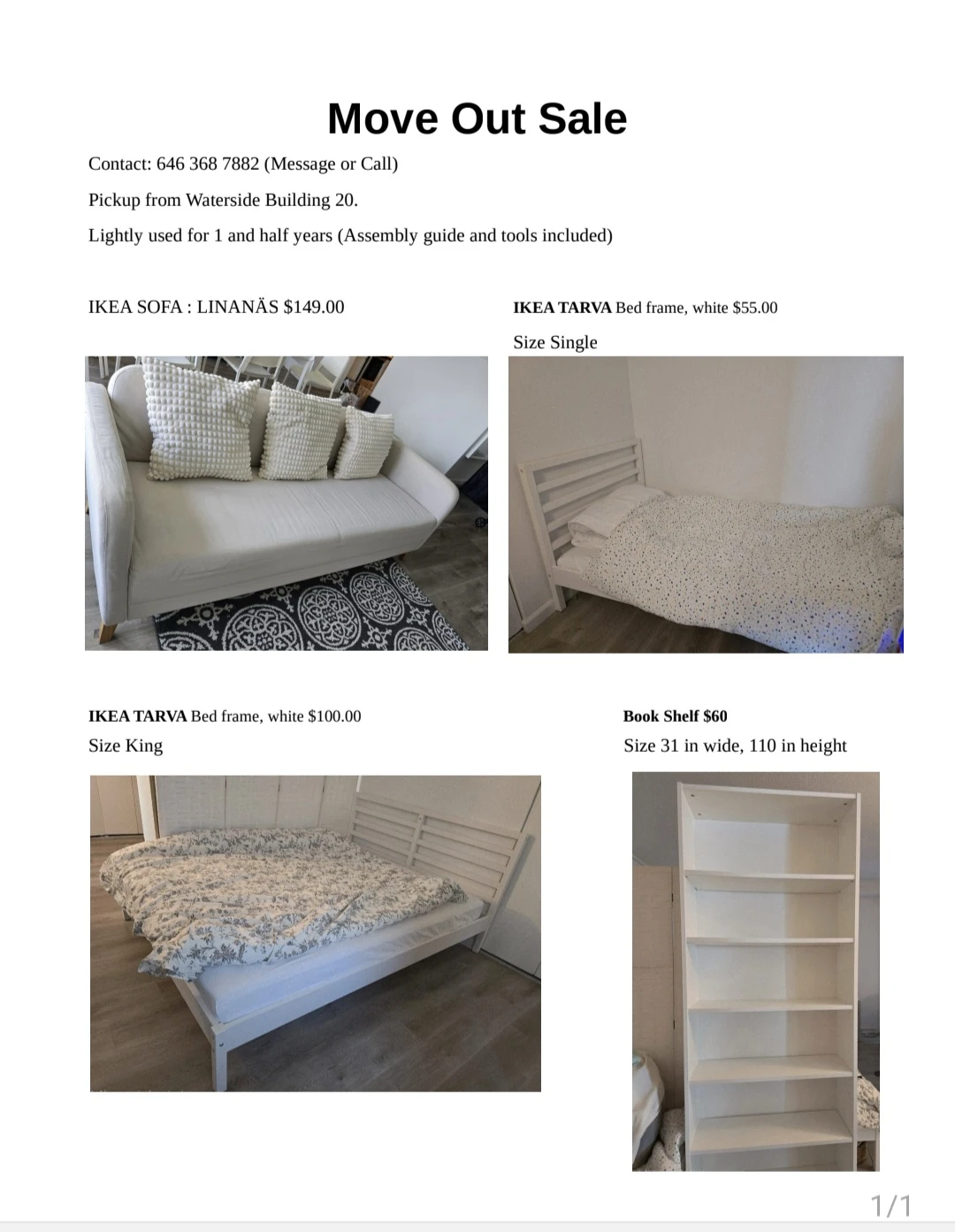 IKEA TARVA Bed Frame, King Size, White