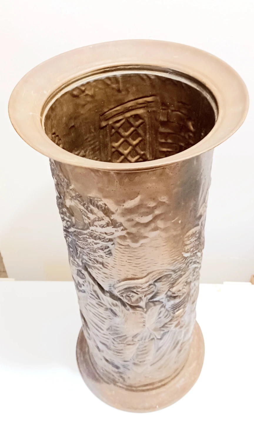 Vtg Embossed Brass Umbrella Stand - photo 3
