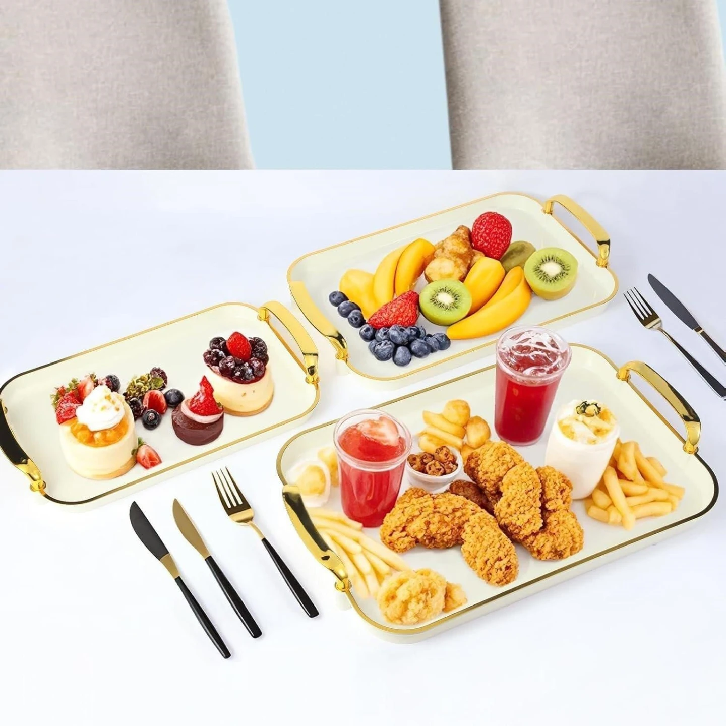 Rent >>>High-quality Serving Trays with Gold Handles (Set of 3) - photo 2