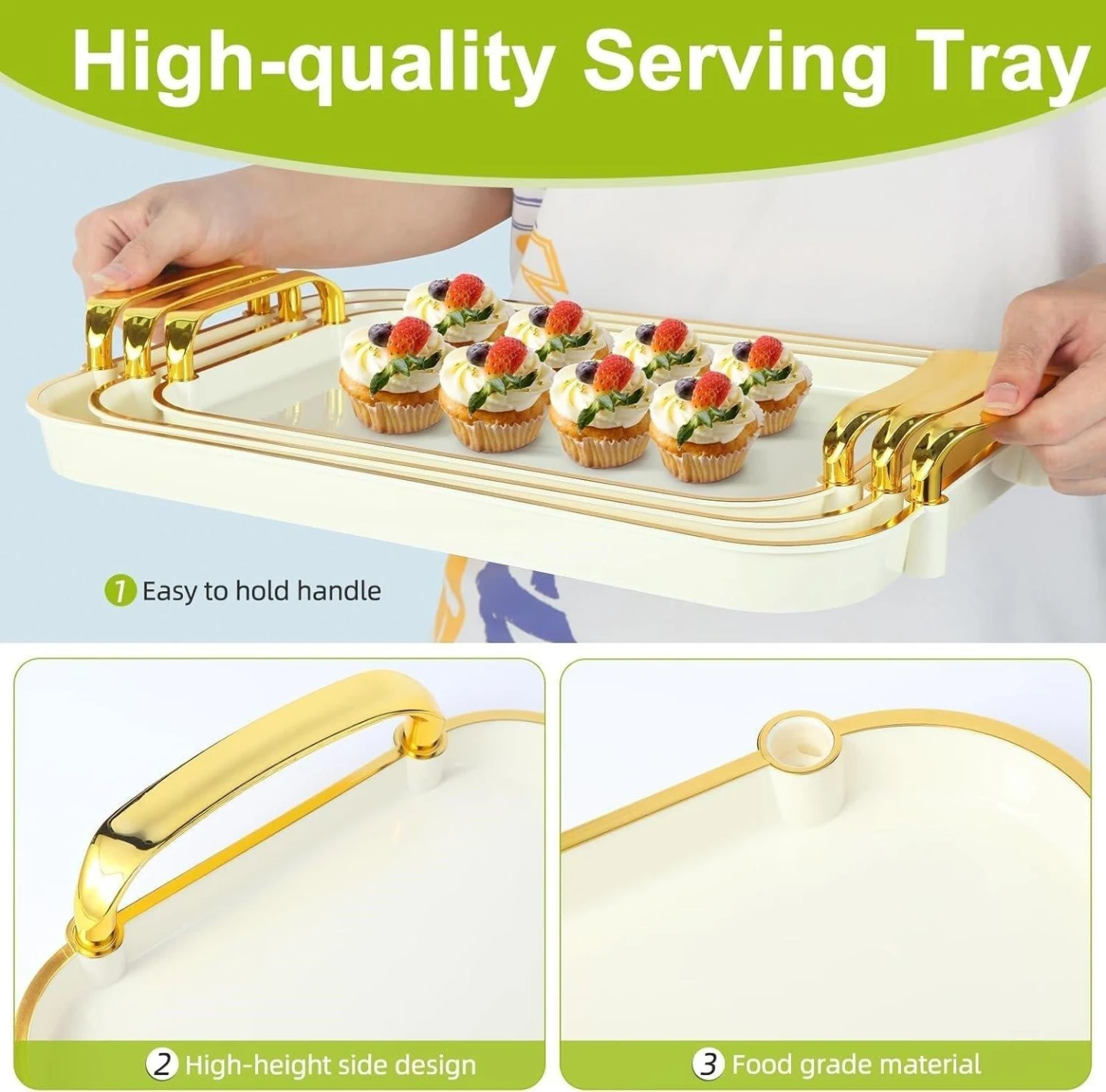 Rent >>>High-quality Serving Trays with Gold Handles (Set of 3) - photo 3