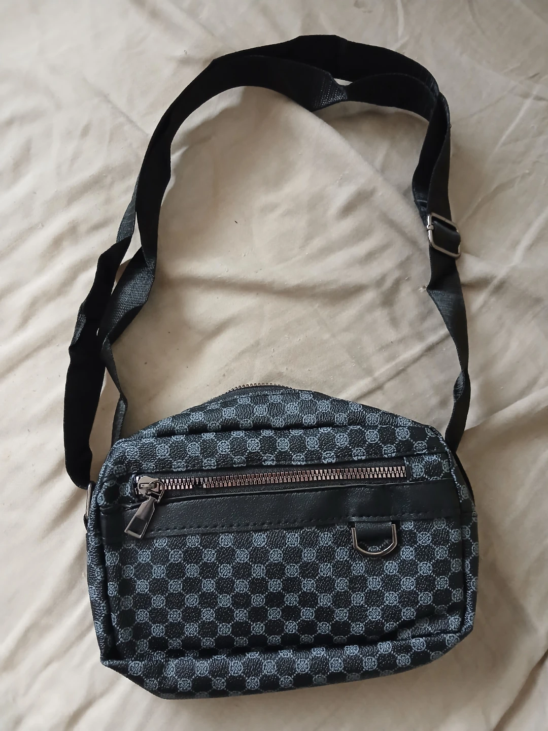 Black Crossbody Bag With Monogram Print & Adjustable Strap - photo 3