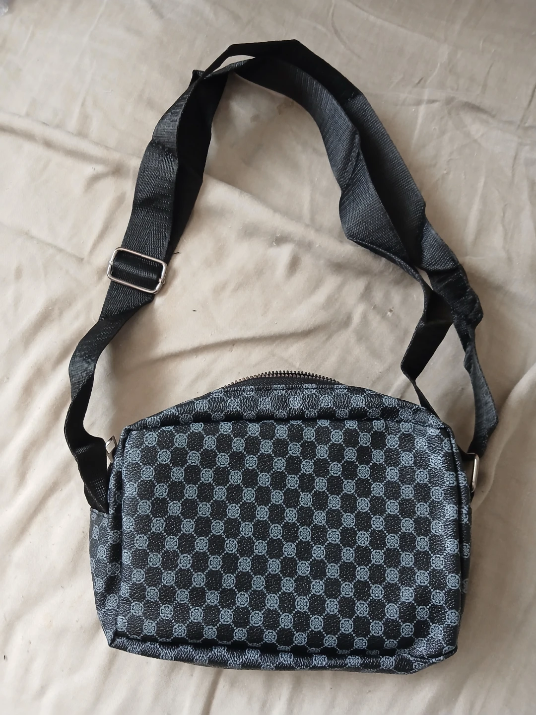 Black Crossbody Bag With Monogram Print & Adjustable Strap - photo 5