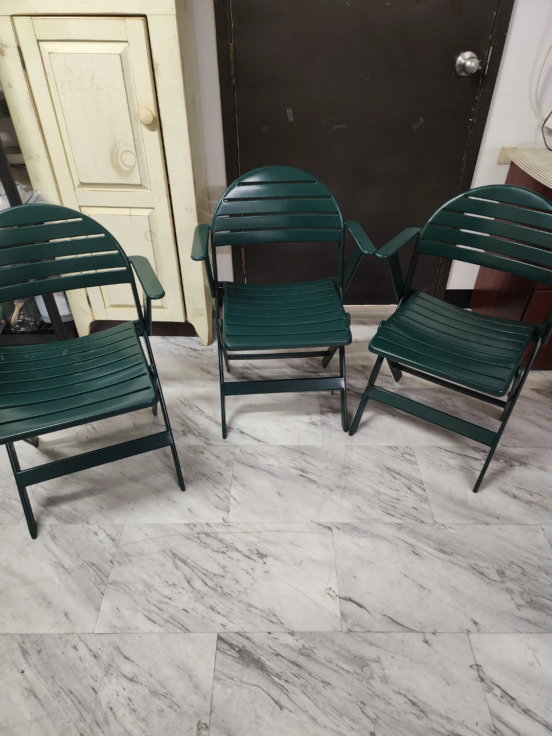 Set of 3 Green Folding Patio Chairs