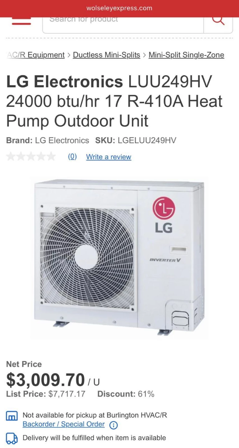 LG Air Conditioner Outdoor Unit LUU249HV