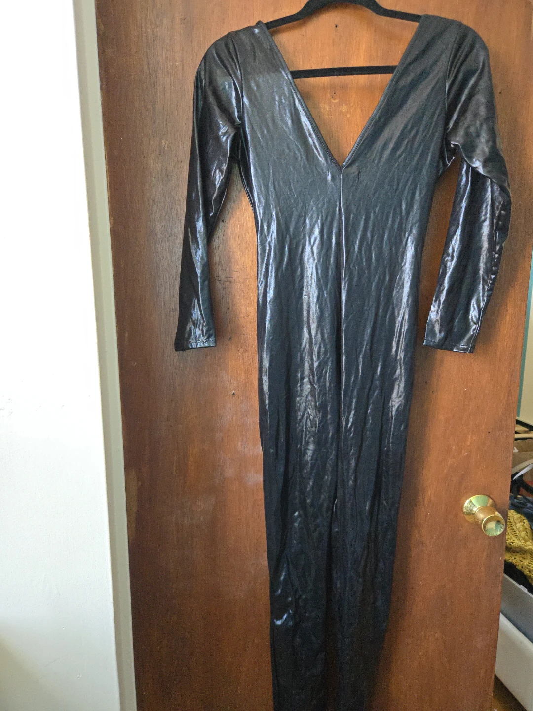 36 point 5 Black Lace-Up Faux Leather Long Sleeve Dress