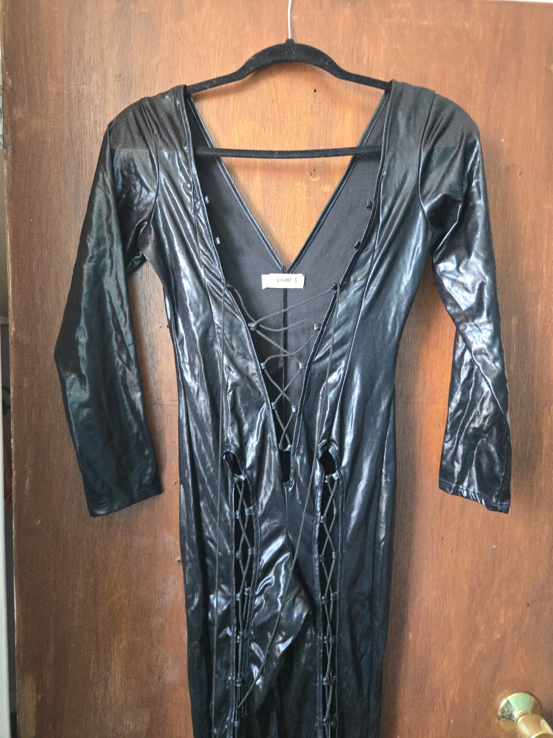 36 point 5 Black Lace-Up Faux Leather Long Sleeve Dress - photo 2