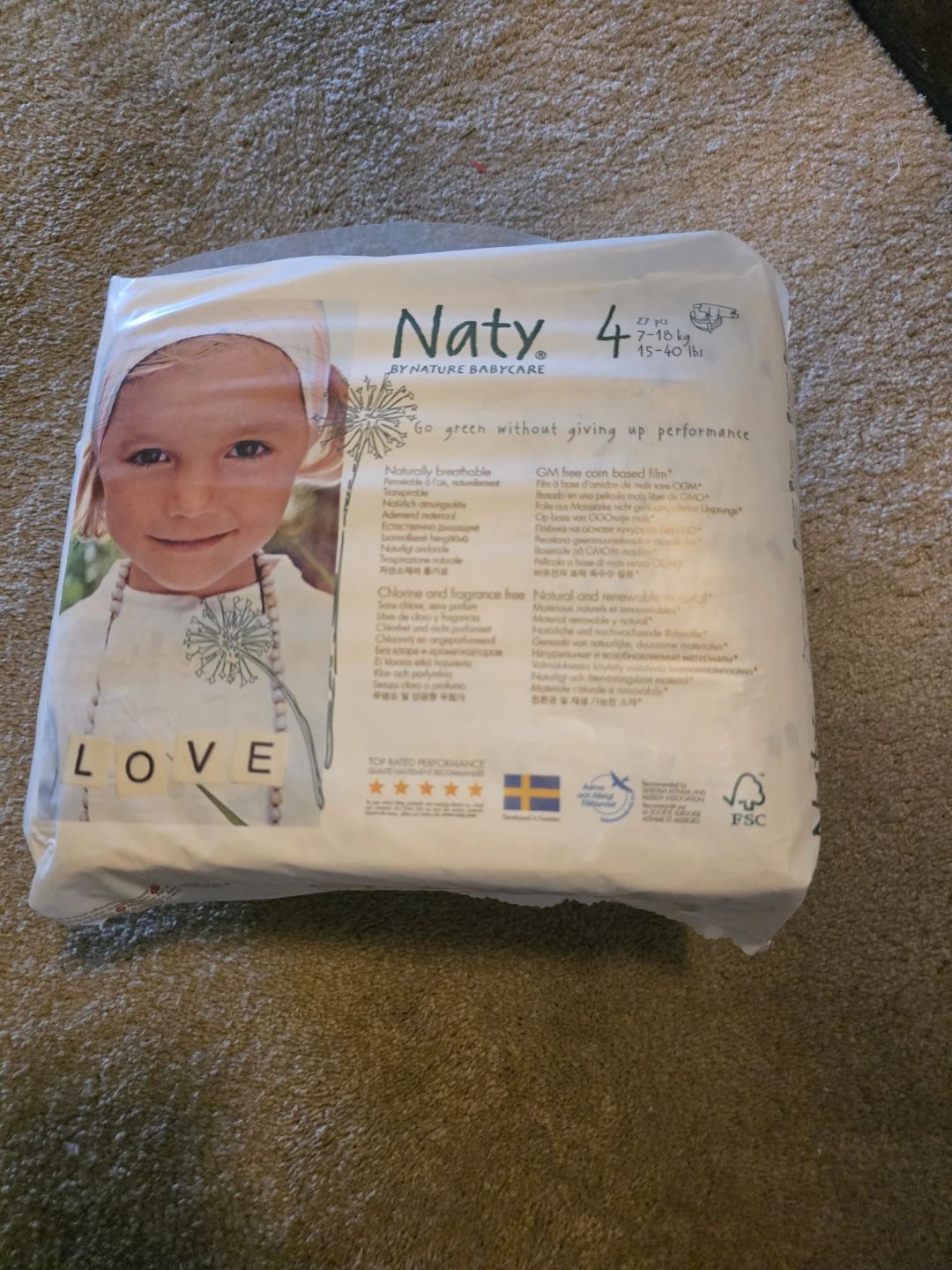 Naty By Nature Babycare Diapers - Size 4 (27 ct, 15-40 lbs)