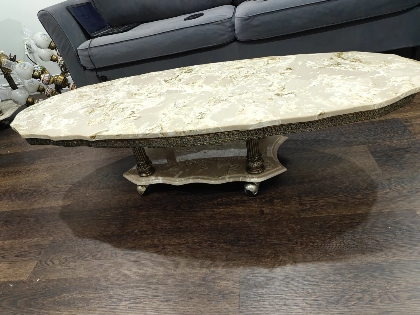 Oval Coffee Table with Marble-Look Top