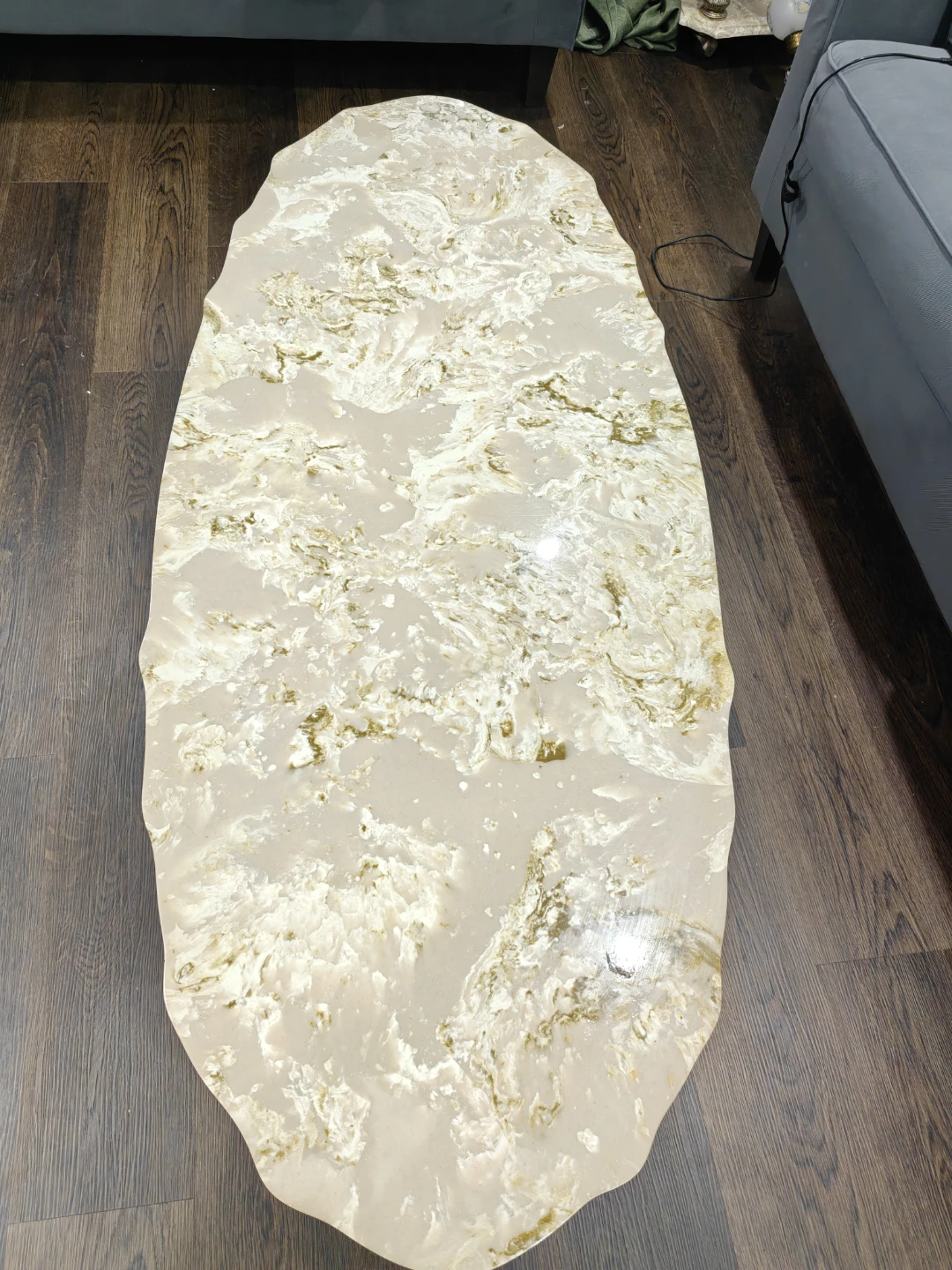 Oval Coffee Table with Marble-Look Top - photo 2