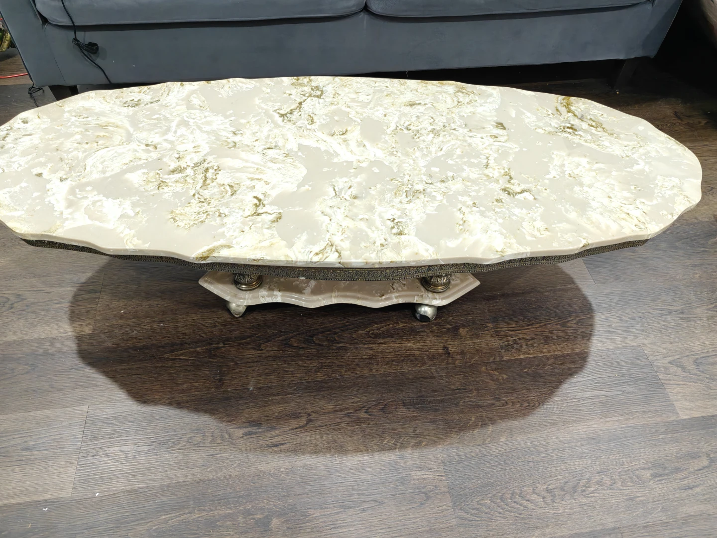 Oval Coffee Table with Marble-Look Top - photo 3