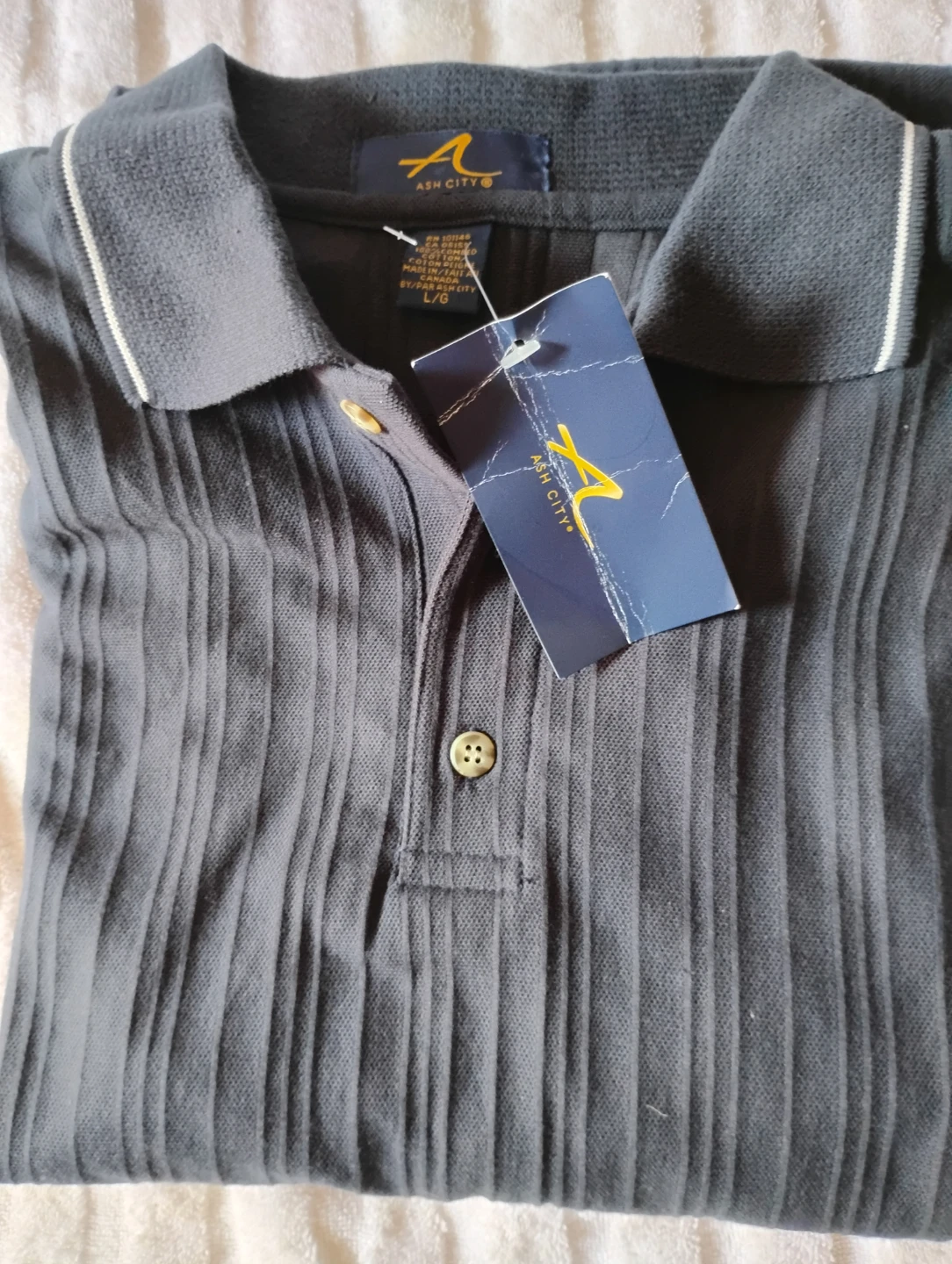 Ash City Men's Polo Shirt - L/G - Grey Ribbed Knit