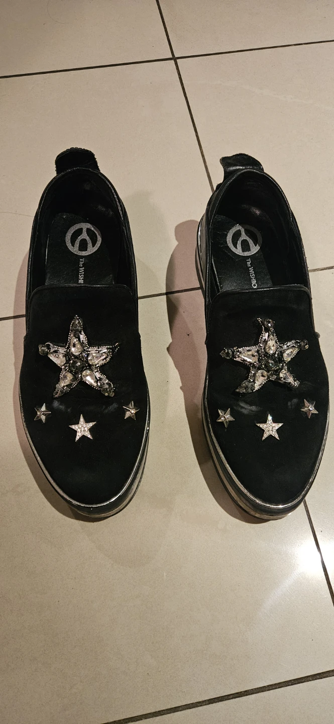 Black Suede Slip-on Shoes with Star Embellishments