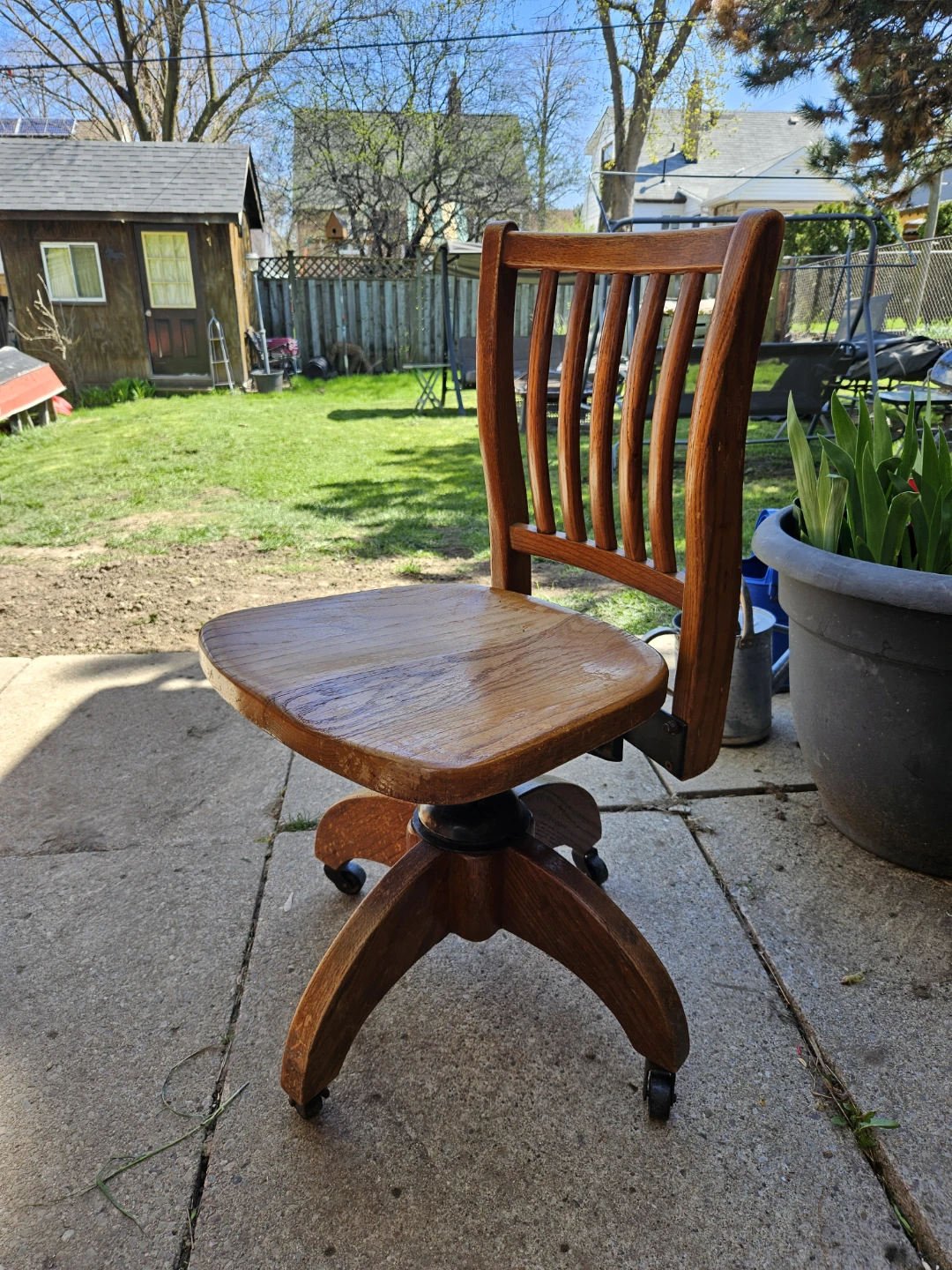 Vintage Oak Swivel Office Chair - photo 2