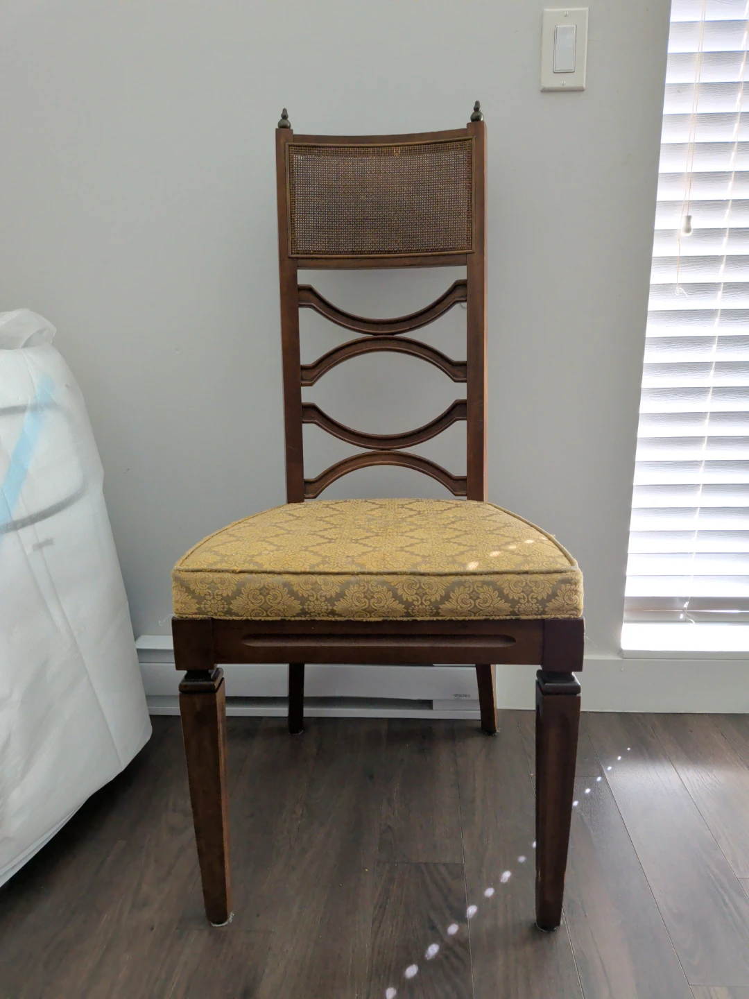 Wooden Dining Chair with Woven Back and Padded Seat