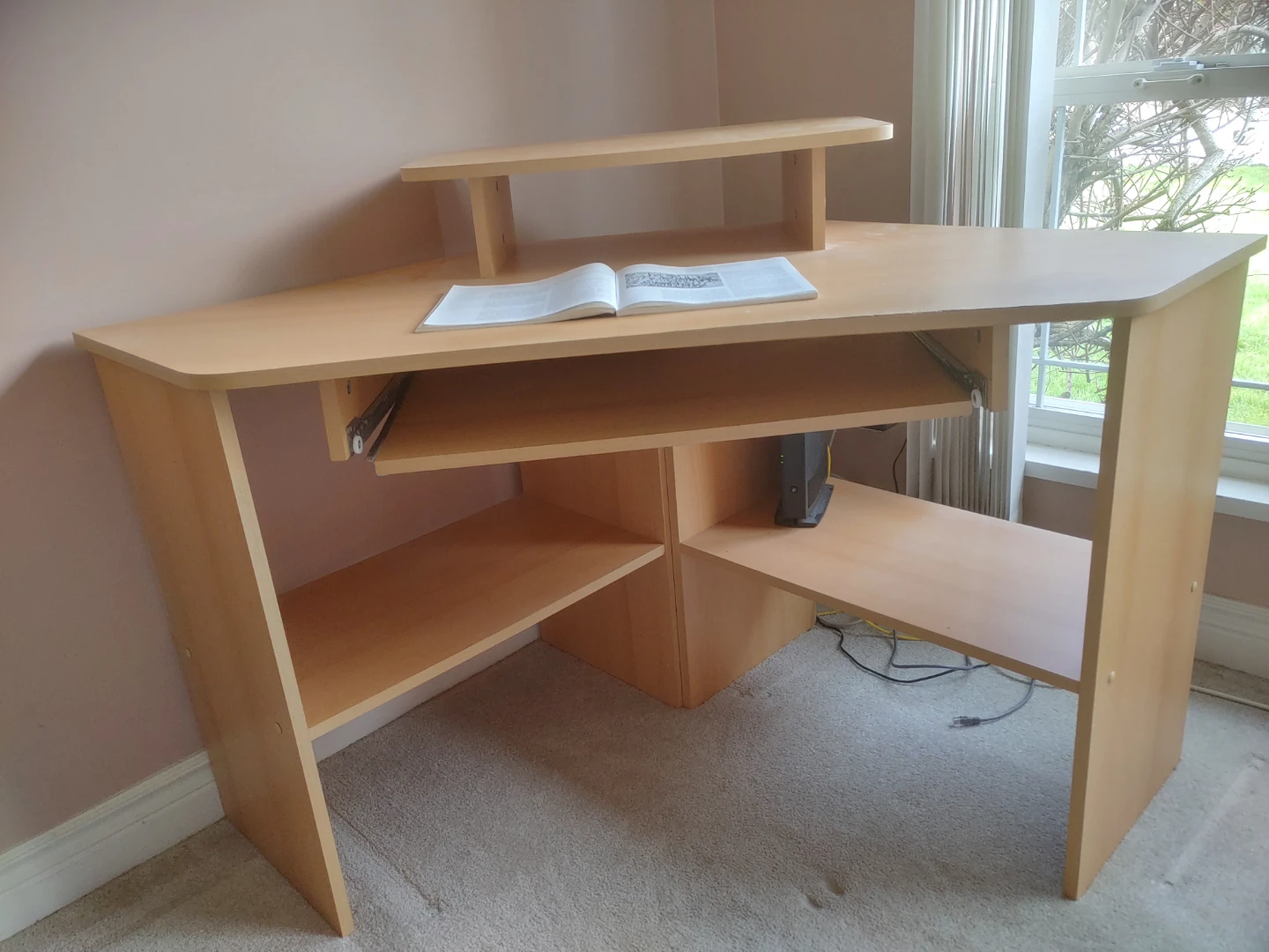 Computer Desk with Keyboard Tray and Shelving
