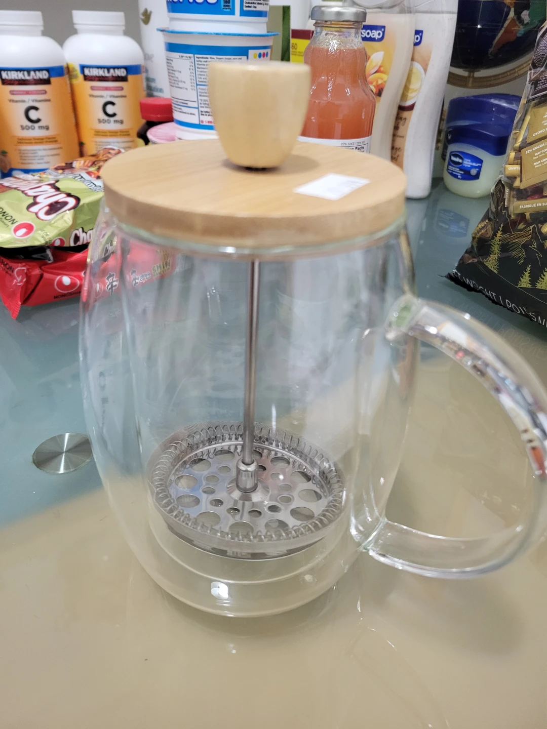 Glass French Press with Wooden Lid