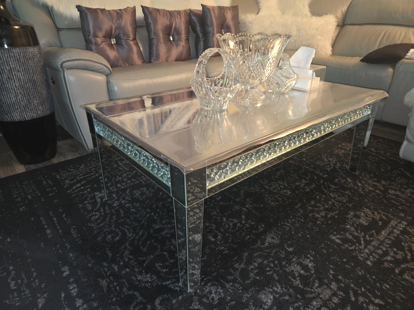 Mirrored Coffee Table with Crystal Accents