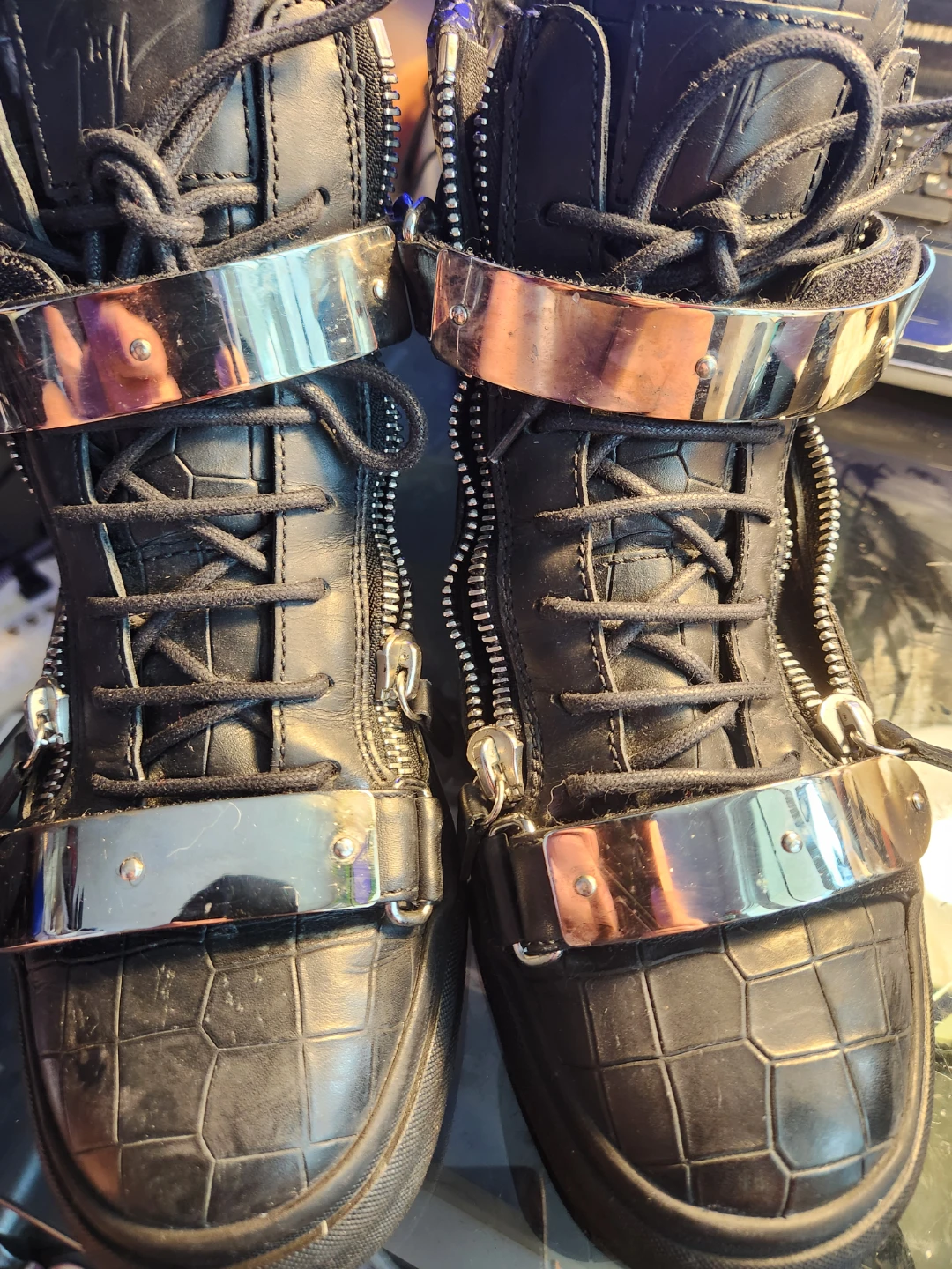 Giuseppe Zanotti Black Croc Embossed High-Top Sneakers