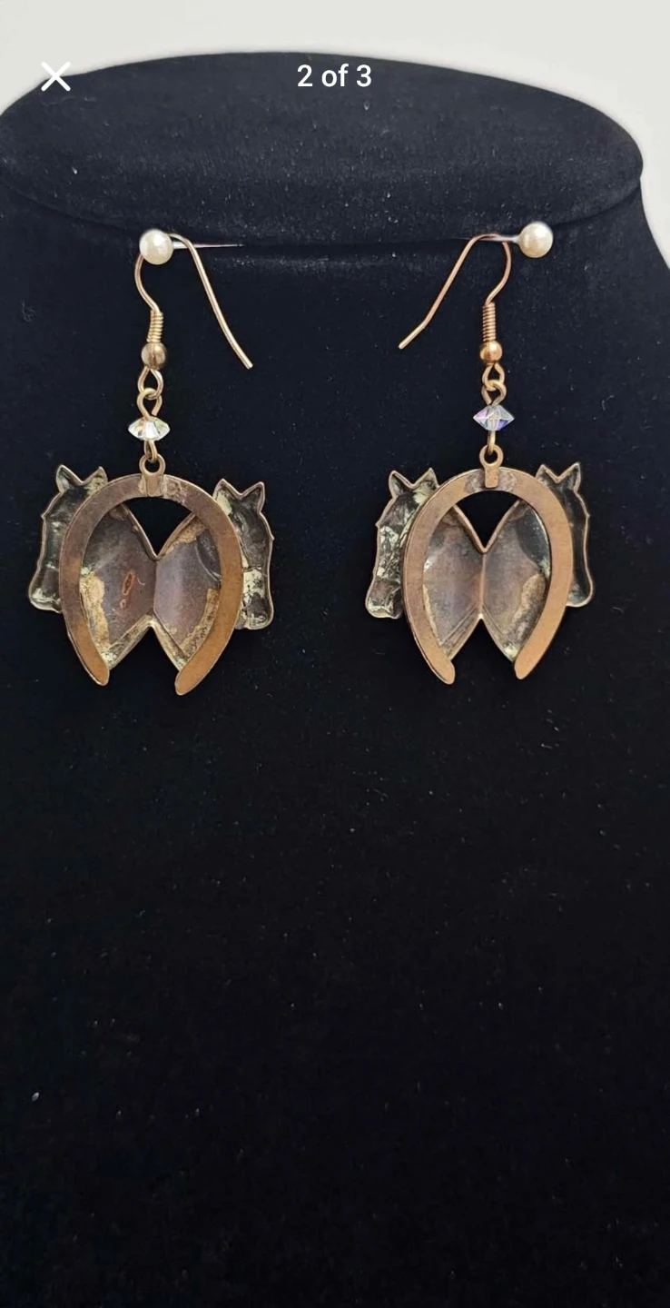 Vintage Brass Dangle Earrings Horses Heads - photo 2
