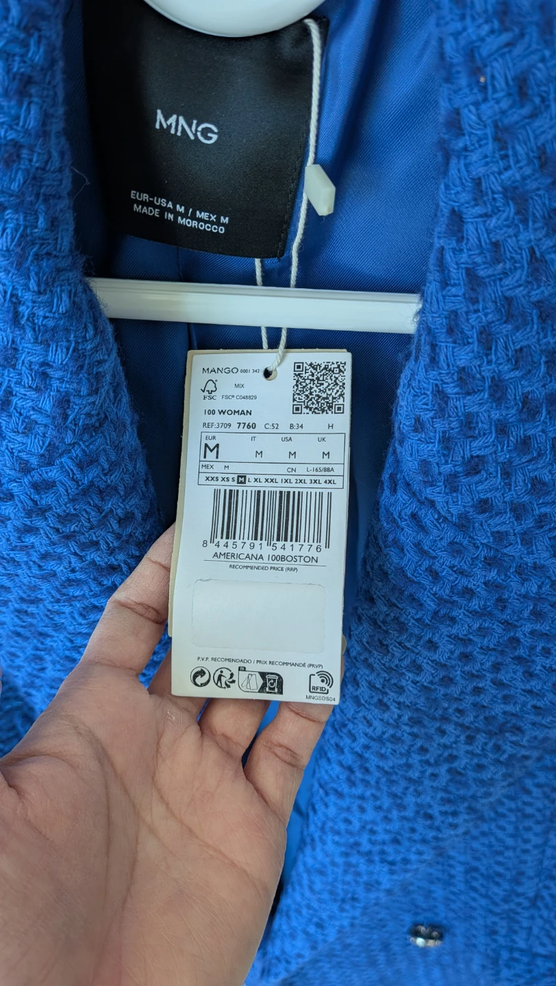 MNG Blue Textured Double-Breasted Blazer - Size M - photo 2