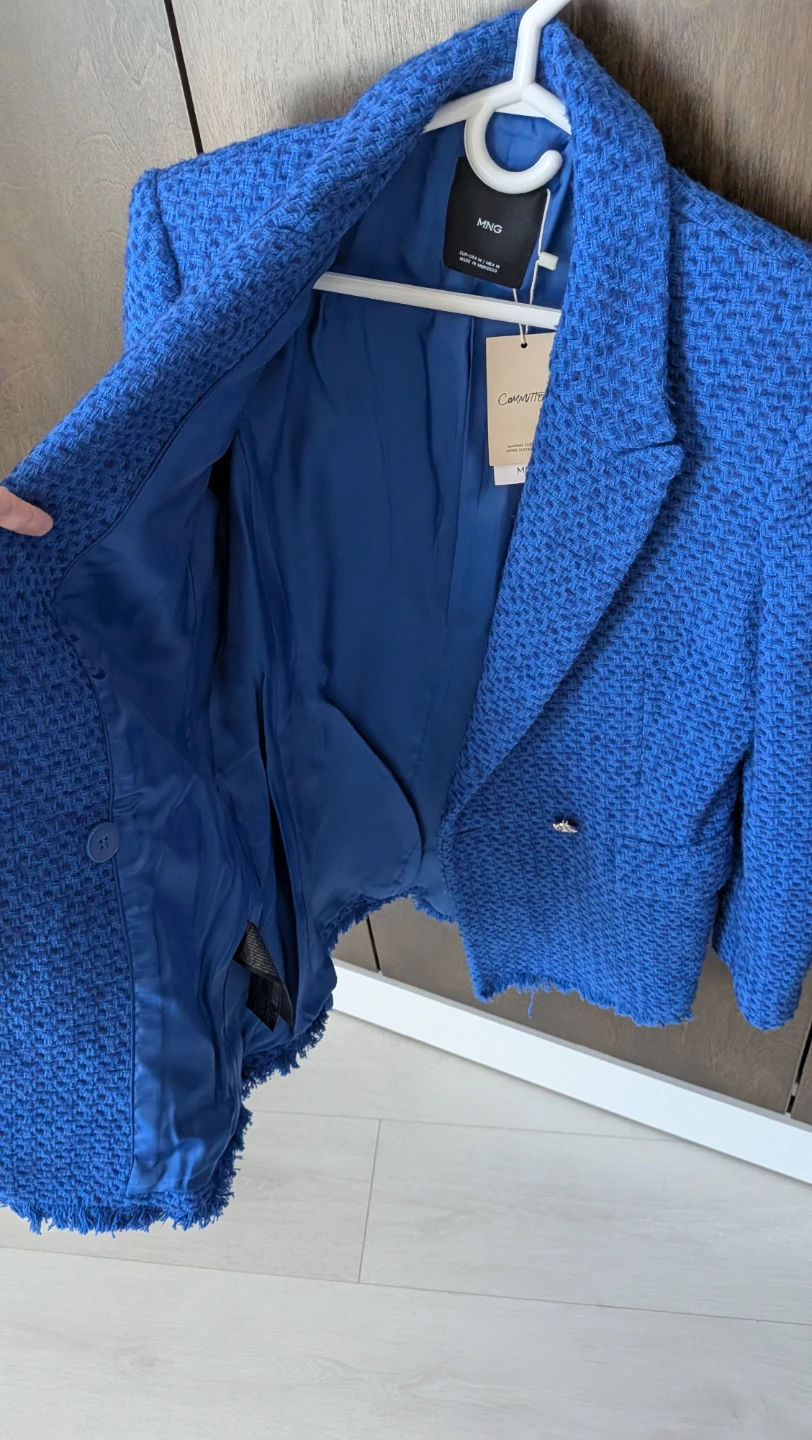 MNG Blue Textured Double-Breasted Blazer - Size M - photo 3