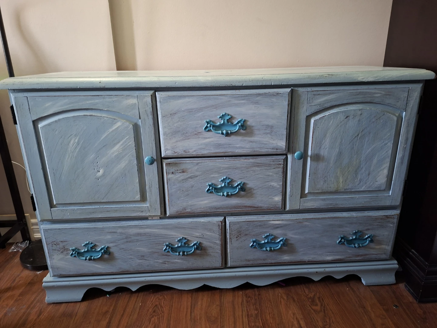 Blue Painted Dresser with 3 Drawers and 2 Cabinets